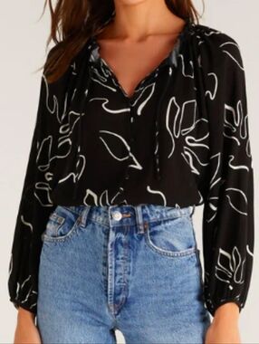 Z Supply Athena Abstract Black Blouse Size S New